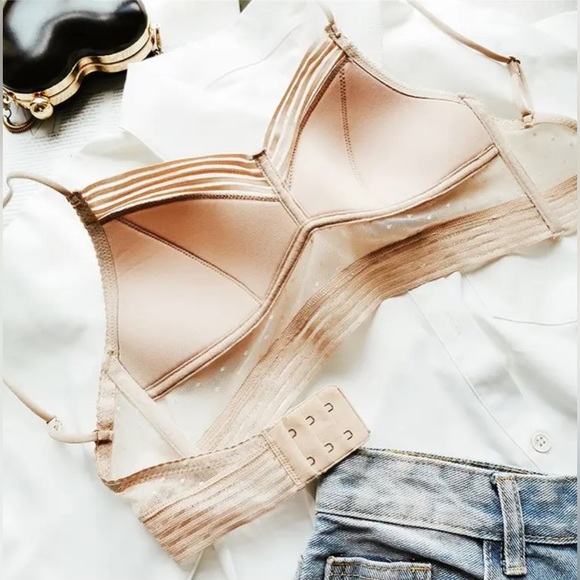 Bra Thin Triangular Woman Soft Seamless Backless Back Sexy Bralette Dot Mesh L - Picture 3 of 16